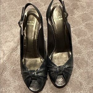 Stuart Weitzman Black Knotted Peep-Toe Slingback Mules